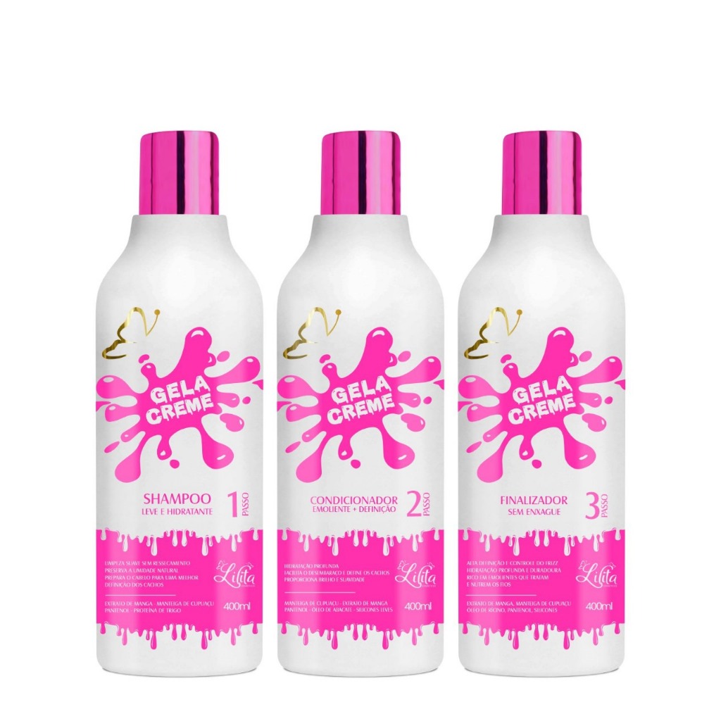 kit de cabelo Shampoo Condicionador e Ativador de Cachos Gelacreme 400ml