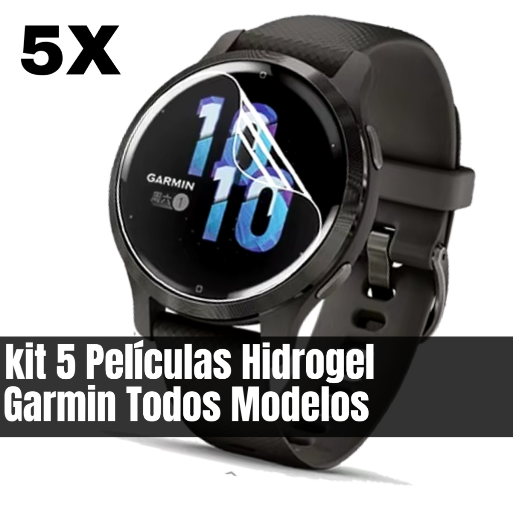 Kit 5, 3 Películas Hidrogel P/ SmartWatch Garmin Venu Fenix 8 Vivoactive Foreunrer 165 255 Approach