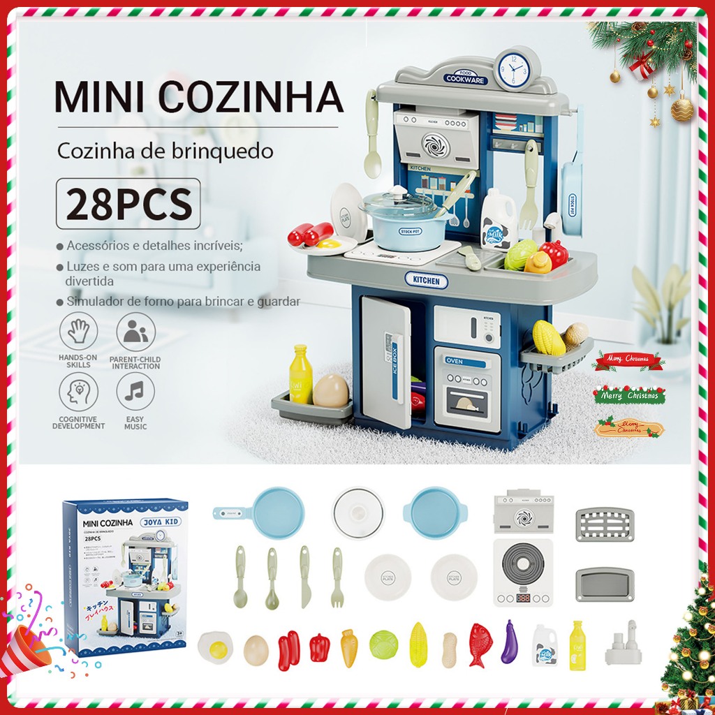 28 peças Kit Cozinha De Brinquedo Infantil Completa Solta Água E Som Presente de Natal  Ma...