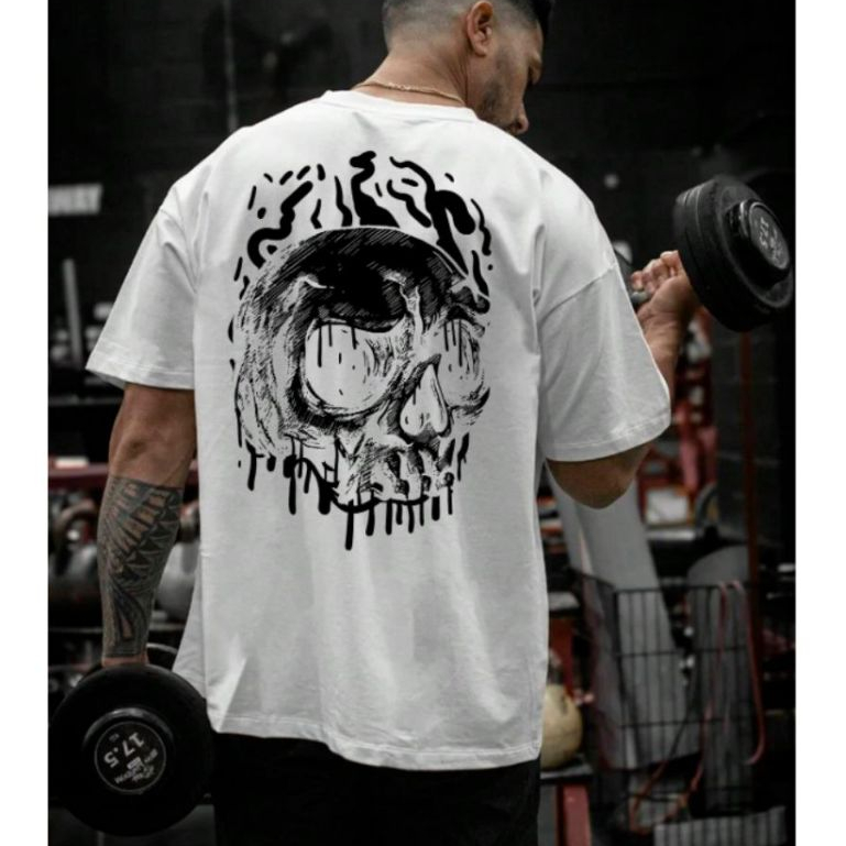 Camiseta Oversized Masculina Academia Gym Caveira Estampada Tecido Premium E Confortável Moda Streetwear