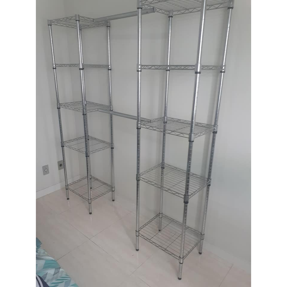 Movel em aço cromado aramado para closet com reguláveis estilo armário guarda roupas 2 porta cabides