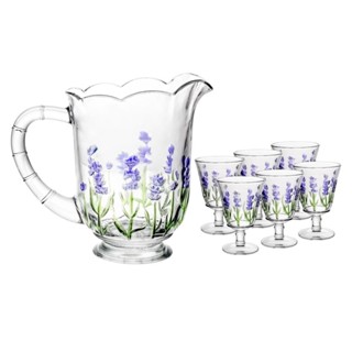 Conjunto Jarra com 6 Taças Cristal Lyor Vidro Lavanda 1,3L Hand Painting