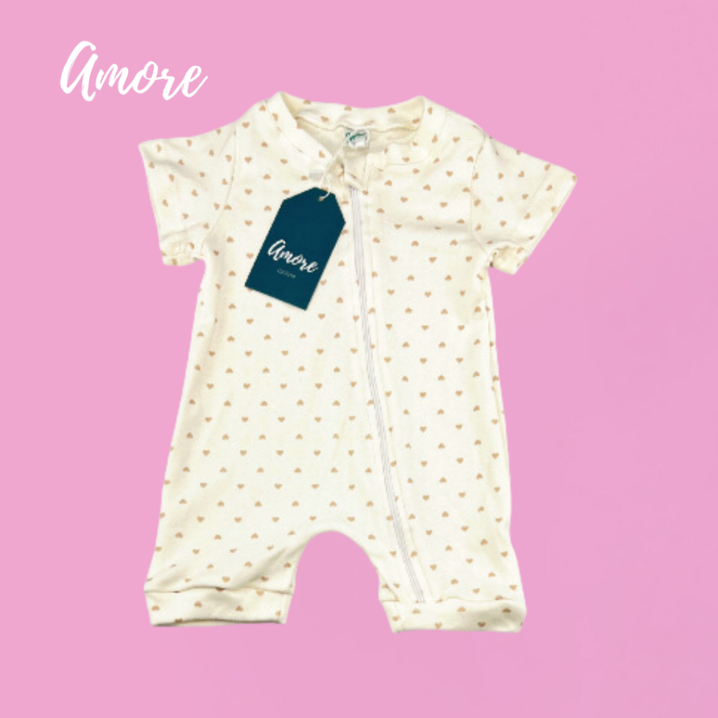 Roupa de Bebê Macacão Amore Curto Coração Menina Calor 100% Algodão em Oferta na Shopee