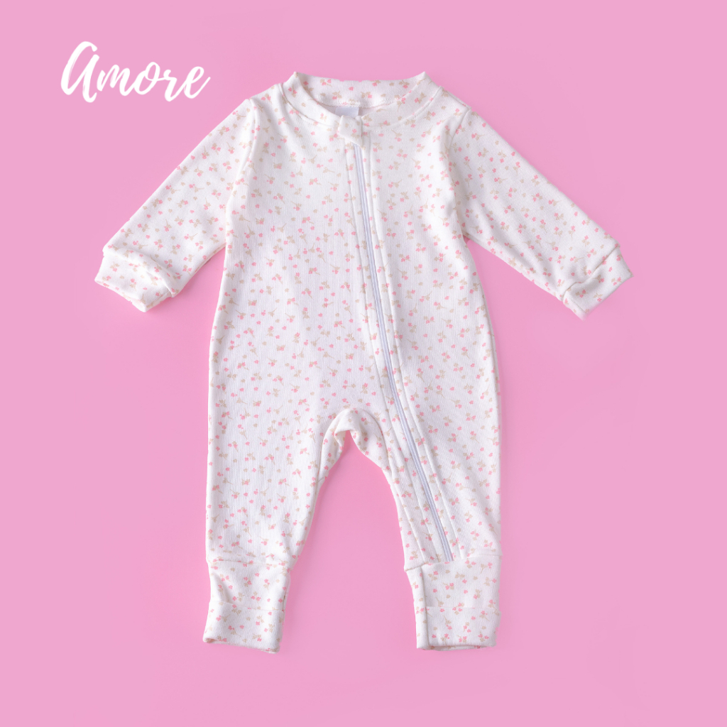 Macacão de Bebê Vira Pé Flor - Suedine 100% Algodão