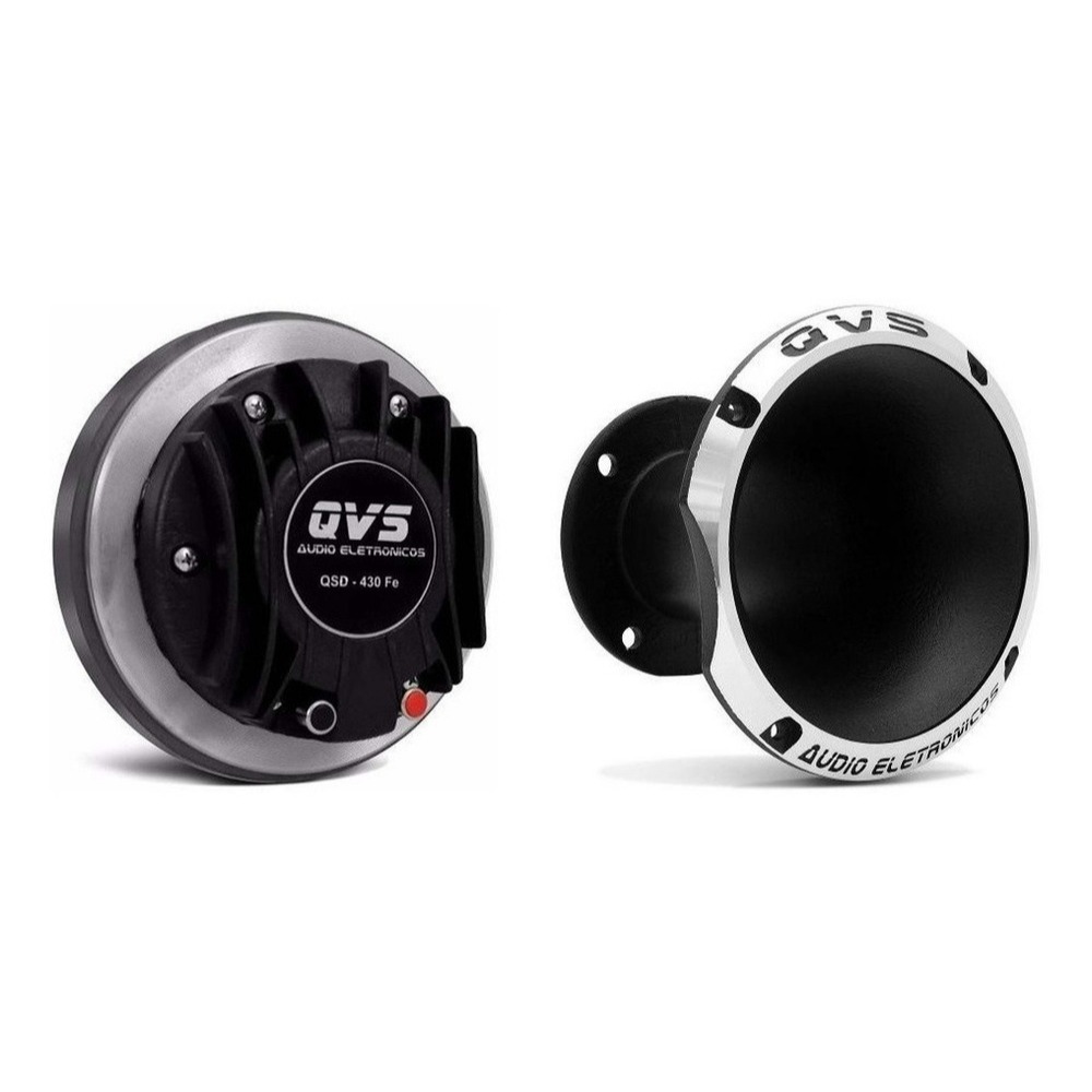 Driver QVS QSD 430FE 100 Rms Trio + Cone QVS 1450 Branco Preto Som Automotivo Bob Paredao