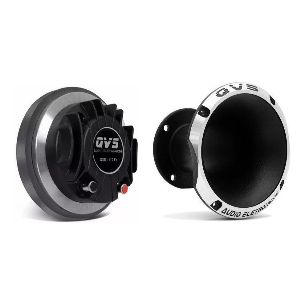 Driver QVS QSD 370FE  75W Rms Trio + Cone QVS 1450 Branco Preto Som Automotivo Bob Paredao