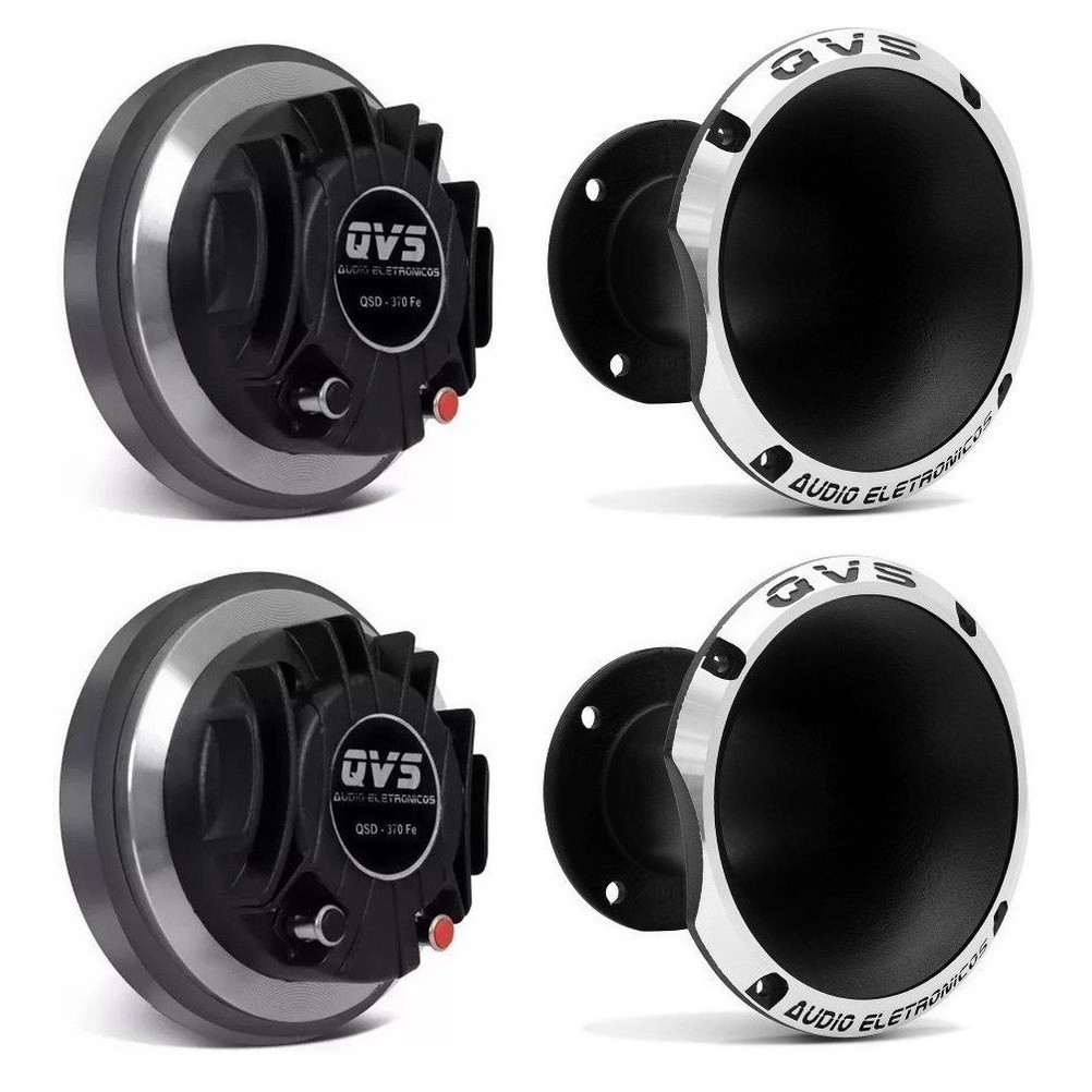 2 Driver QVS QSD 370FE  75W Rms Trio +  2 Cone QVS 1450 Branco Preto Som Automotivo Bob Paredao