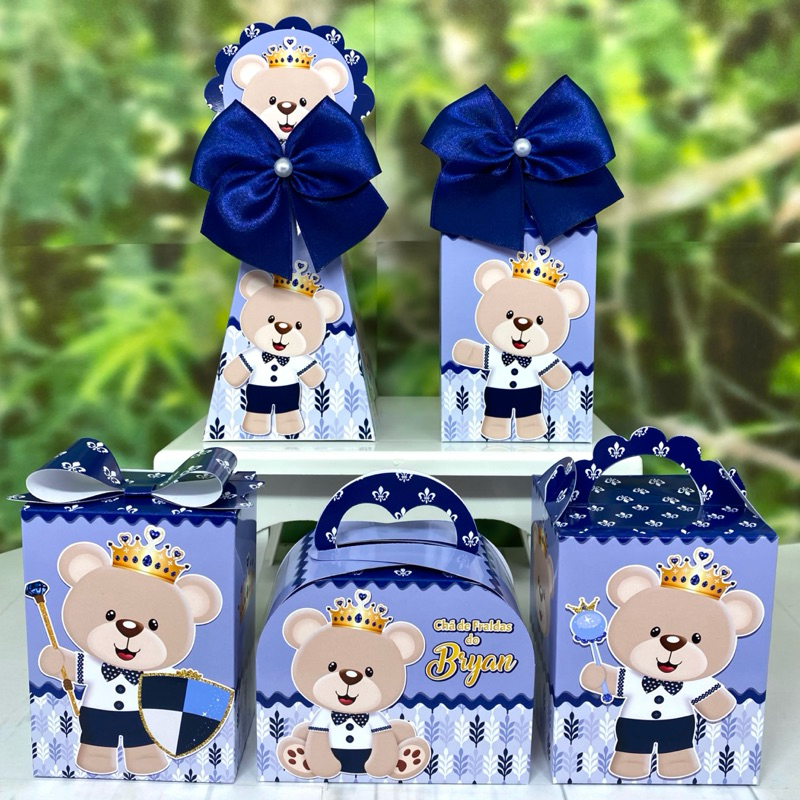 Caixinhas personalizados lembrancinhas aniversário Kit festa  Ursinho príncipe realeza