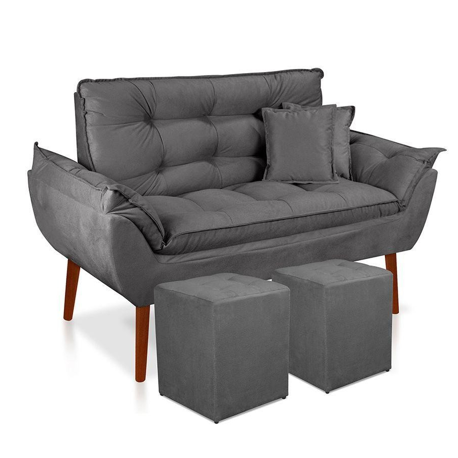 Kit 01 Namoradeira Opala 02 Puff Quadrado 02 Almofadas Cinza Grafite em Oferta na Shopee