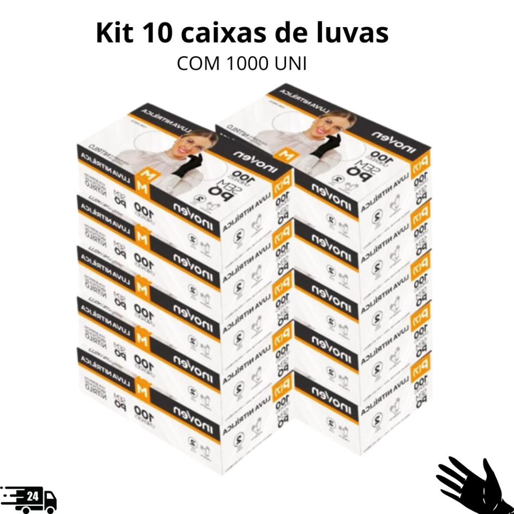 Kit Até 10 Caixas Luva Vinil Preta Descartável Sem Pó 500 a 1.000 Unidades