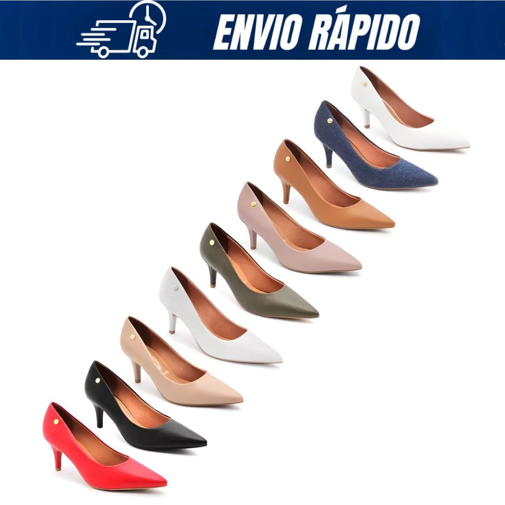 Scarpin Vizzano Feminino Salto Medio Fino Macio Original Sapato Bico Fino Trabalho Social