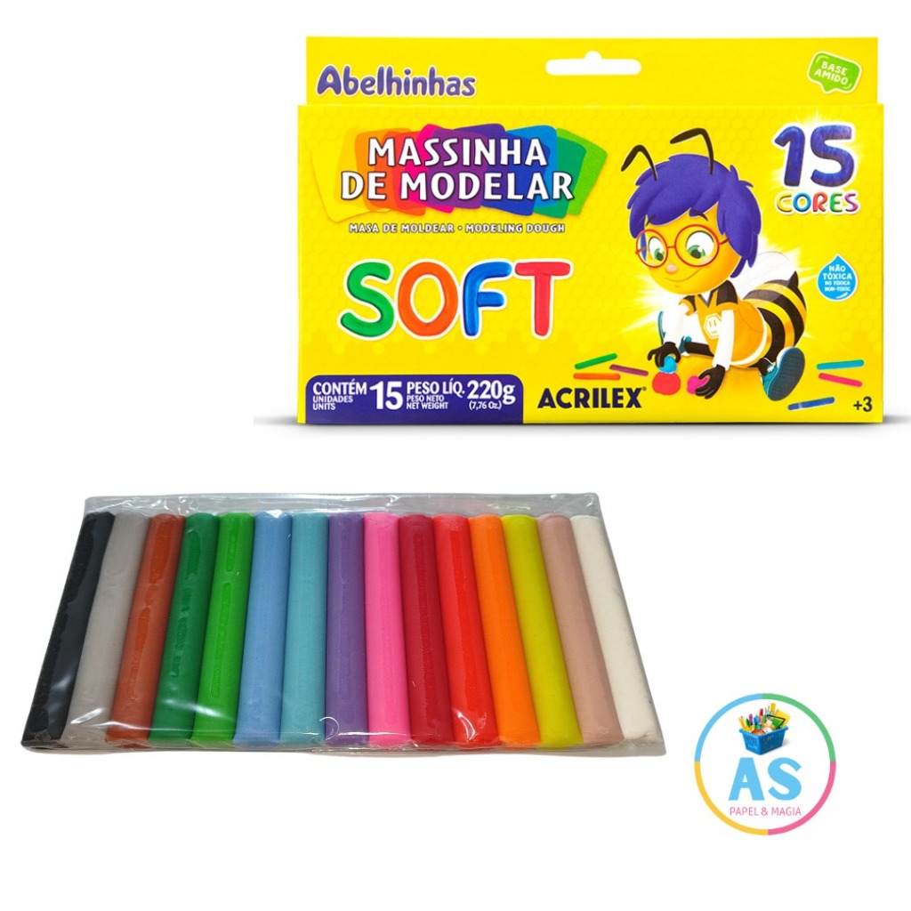 Massinha de Modelar Escolar 15 Cores Soft Acrilex Infantil Cor Colorido para crianças em Oferta na Shopee