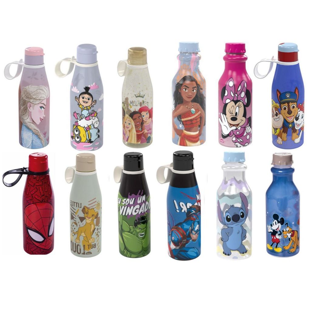 Garrafinha Infantil de agua Personalizado 500ml BPA Free Minnie Mickey Princesas Homem Aranha Stitch em Oferta na Shopee