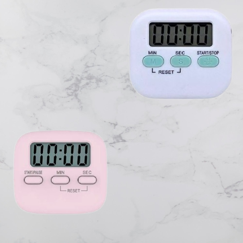 Mini Timer Digital Portátil 7,5x5Cm Branco Ou Rosa Temporizador Com Alarme Prático e Simples Na Cozinha