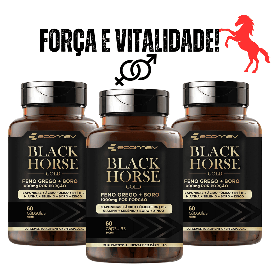 3 Potes  Black Horse Feno + Boro  1000mg kit 240caps em Oferta na Shopee
