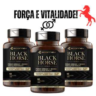3 Potes  Black Horse Feno + Boro  1000mg kit 240caps em Oferta na Shopee