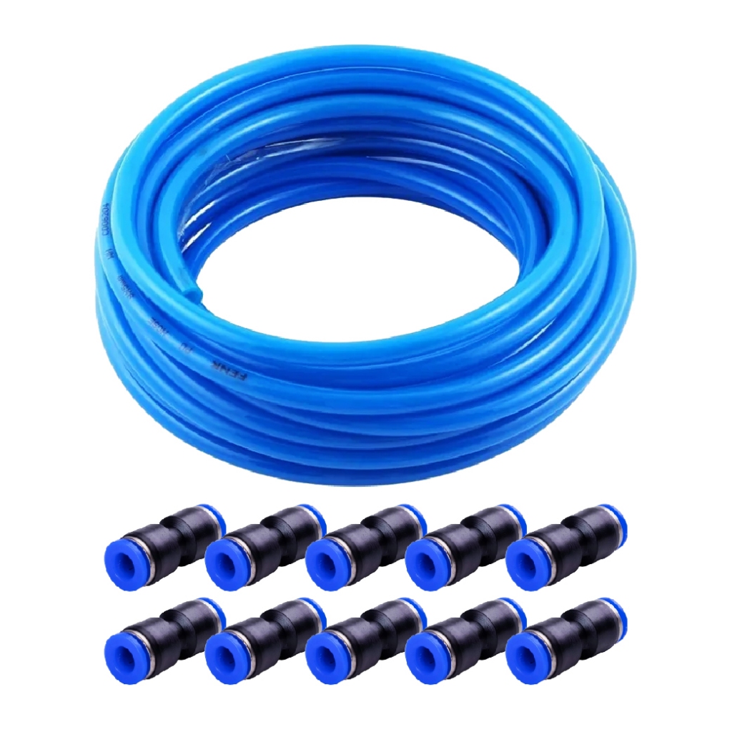 Kit 10 União + 10 Metros Mangueira Pneumática 8mm Pu Emenda