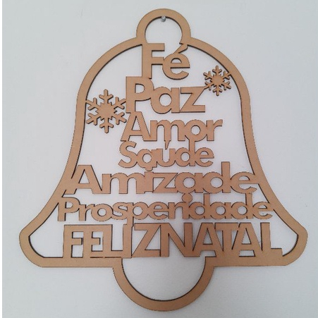 Decoração Sino Natal Escritas Feliz Natal 38,5x35 Mdf Cru Enfeite Porta