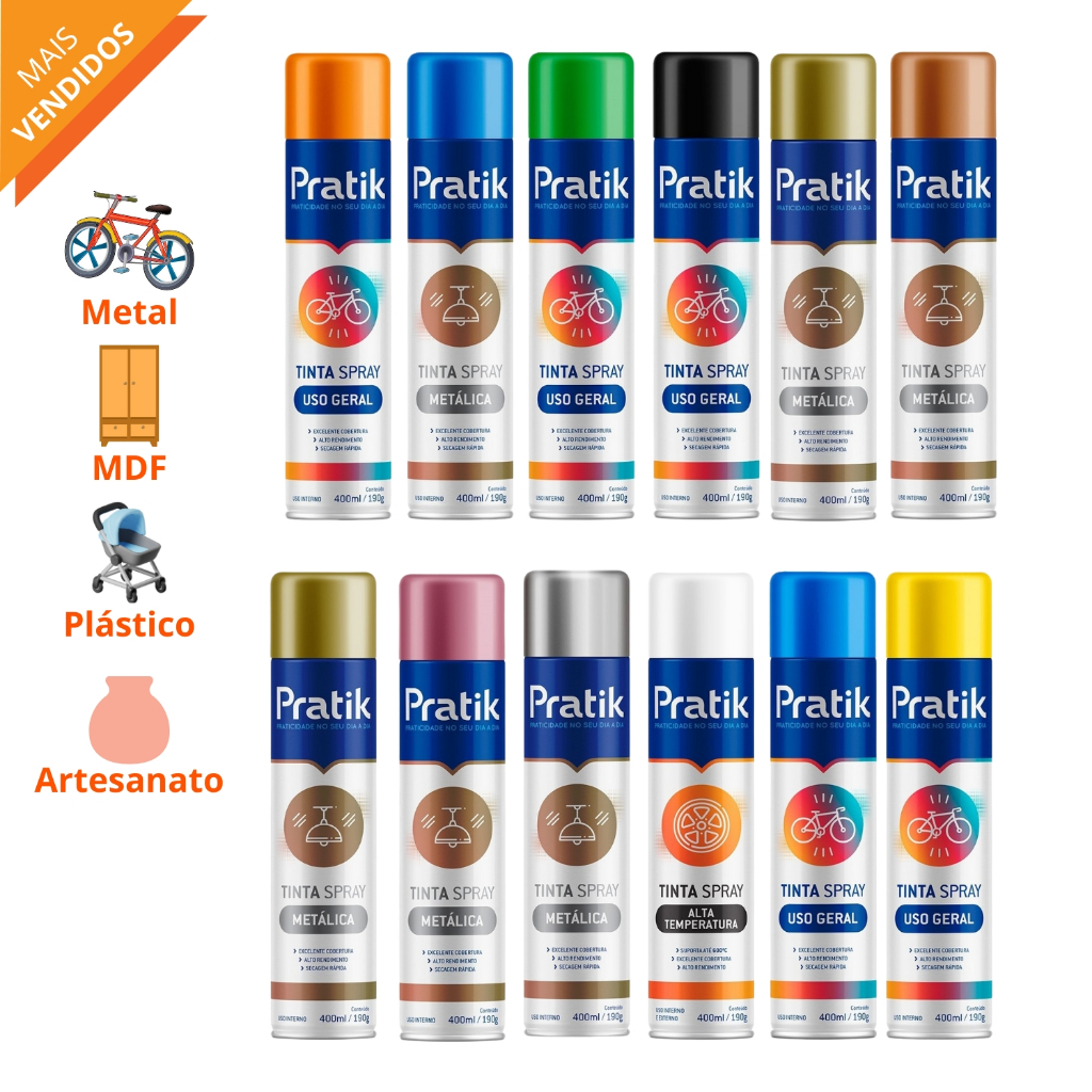 Tinta Spray Uso Geral para Mdf Madeira Metal Plástico Gesso 400ml