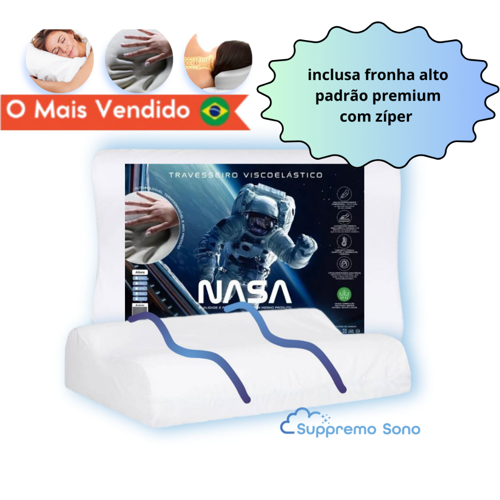 Travesseiro Nasa CERVICAL Viscoelastico Alto Conforto Anatômico Ortopédico Capa com zíper