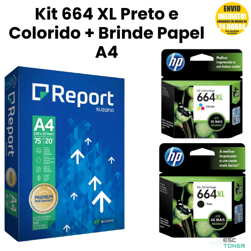 Kit Cartucho 664xl Preto e Colorido + Resma Papel A4 Sulfite  Report Folha Ofício Para Impressão com 500 Folhas em Oferta na Shopee