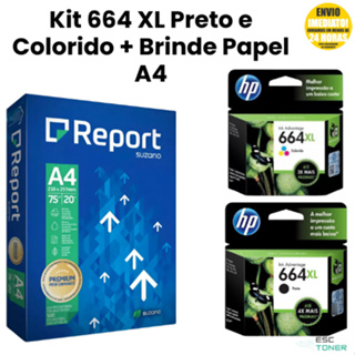 Kit Cartucho 664xl Preto e Colorido + Resma Papel A4 Sulfite  Report Folha Ofício Para Impressão com 500 Folhas em Oferta na Shopee