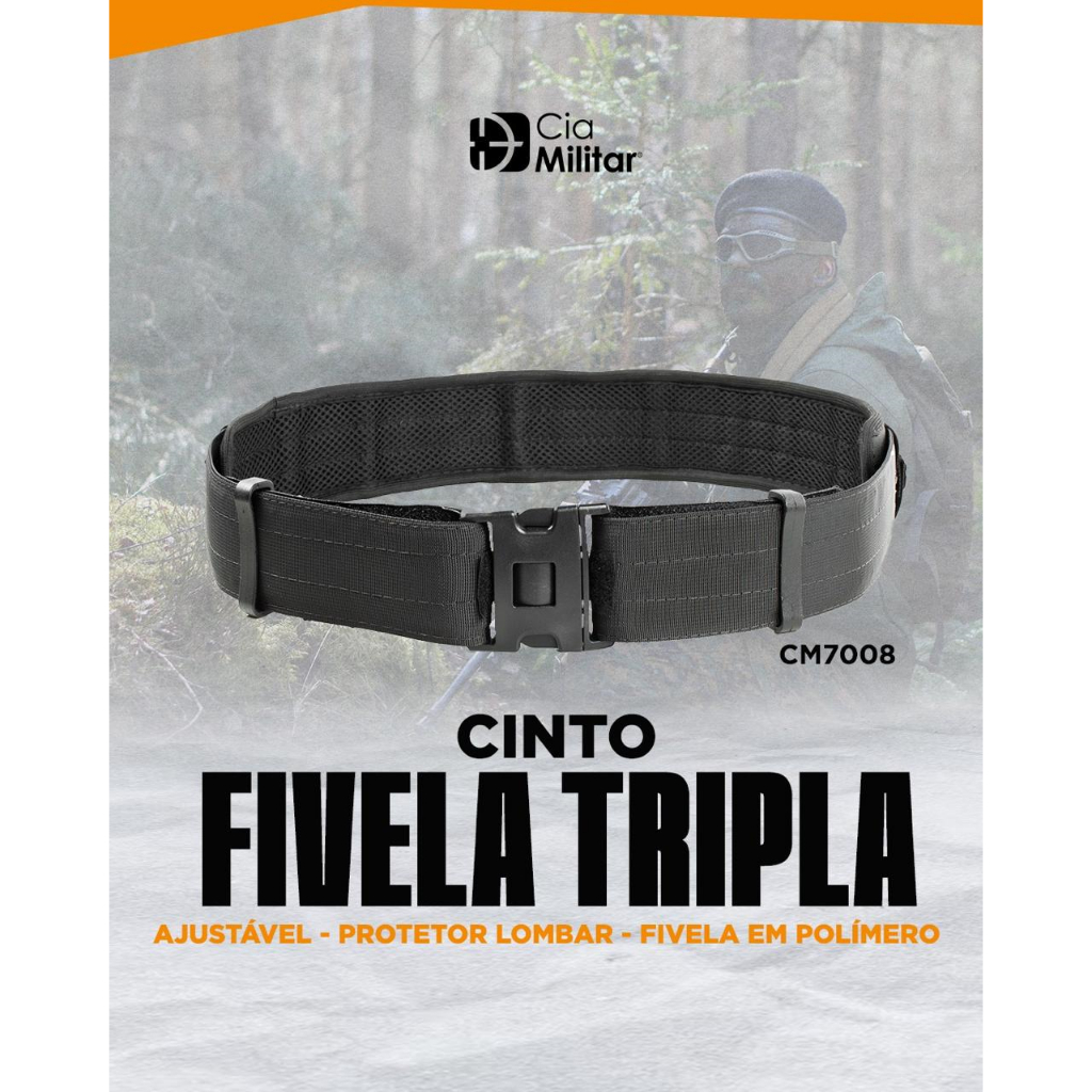 Cinto Tático Guarnição Fivela Tripla C/ Protetor Lombar