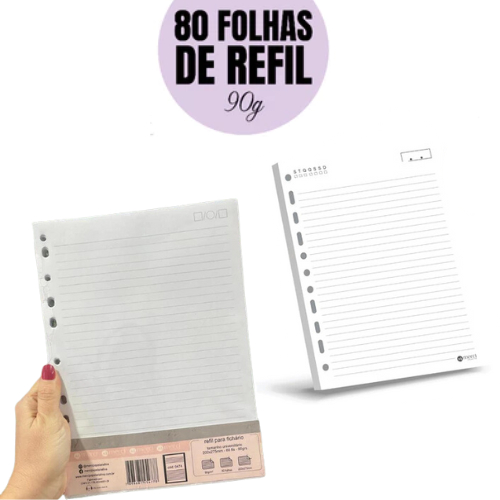 Promoção 80 Folhas de Refil para Caderno Argolado Fichário Universitário - 90 gramas- Envio Rapido