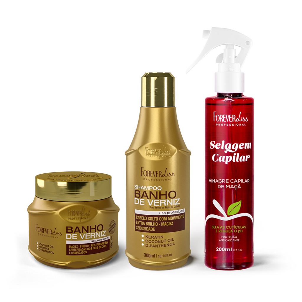 Kit Banho de Verniz e Acidificante Vinagre de Maça Forever Liss