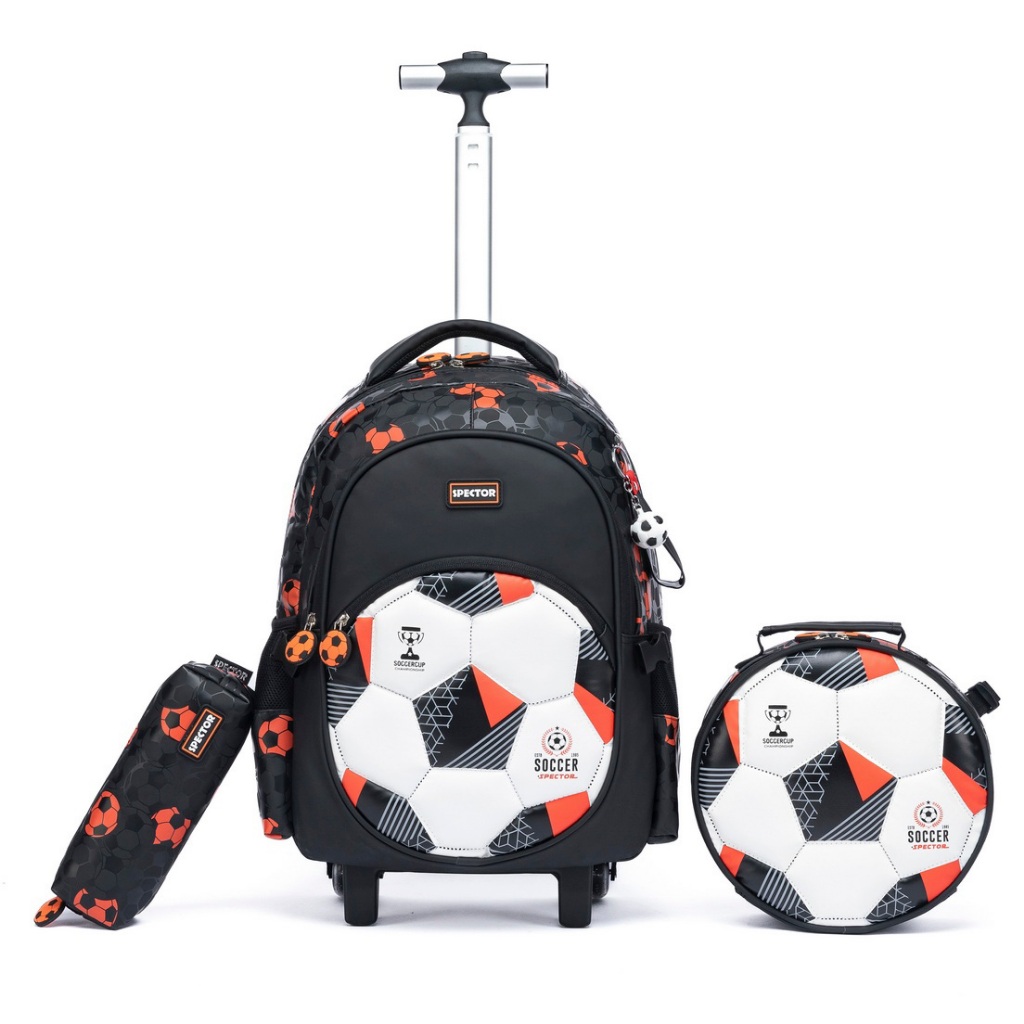 Mochila Kit Carrinho + Lancheira + Estojo Reforçada Futebol Infantil