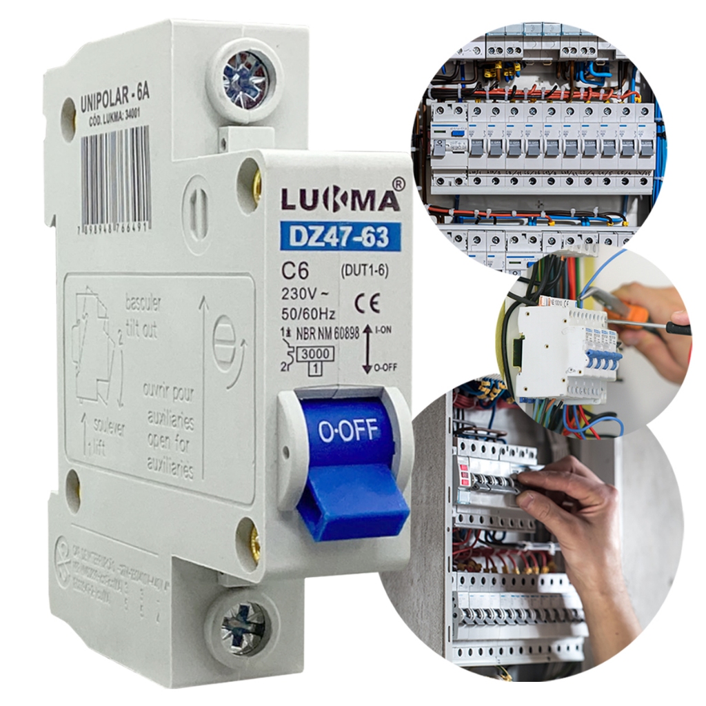 Disjuntor Monopolar Din 6a 10a 16a 20a 25a 32a 40a 50a 63a 1P Dijuntor Curva C Para Painel Eletrico