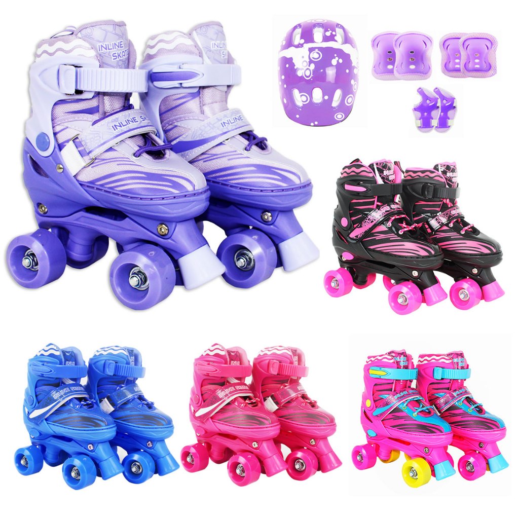 Patins Roller 4 Rodas Infantil + Capacete Proteção Ajustável