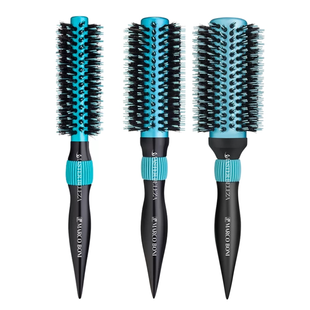 Kit 3 Escovas Profissionais Thermal Metallic Class Azul