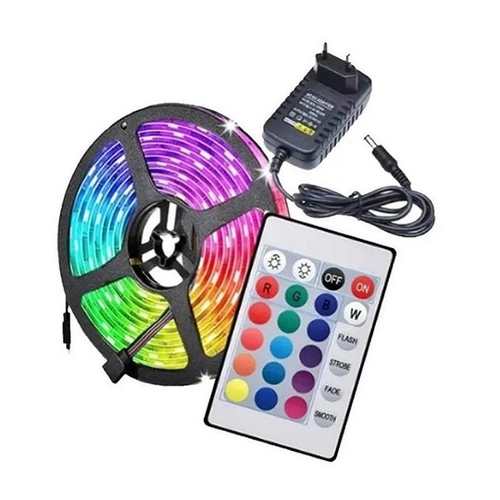 FITA LED RGB 5050 5M 300 LED PROVA DAGUA COM CONTROLE PARA ARVORE AQUÁRIO GAMER E NATAL COM FONTE