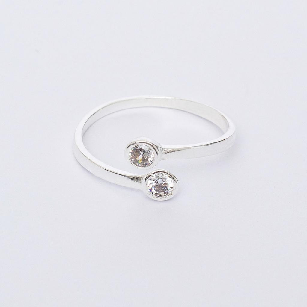 Anel Feminino Ajustável Prata 925 com Zircônias Brilhantes Formato Coração Bolinha Estrela
