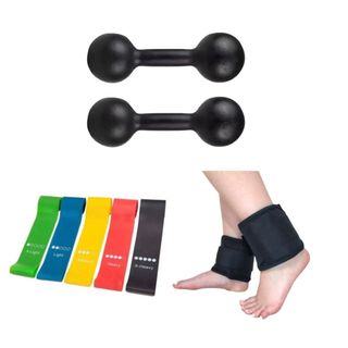 Kit Treino Funcional Par Halter 1 Kg Pintado + Par Caneleira 1 Kg + Kit Theraband Treino Em Casa