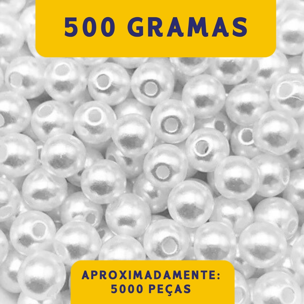 Pérola ABS Inteira Com Furo Para Artesanato - Pacote  Com 500 Gramas - Criar em Oferta na Shopee
