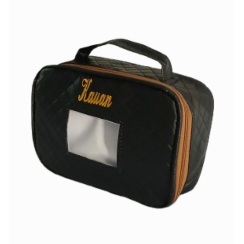 Porta Fralda e Lenço Umedecido Personalizado preto com dourado