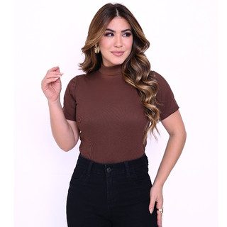 T-shirt Gola Alta Canelada Blusinha Básica Camiseta Blusa