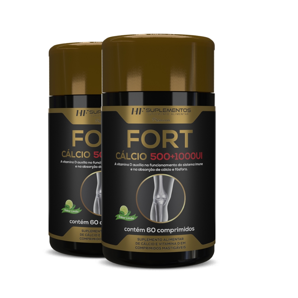 Kit 2 unidade Fort Cálcio 500+1000UI 60 comprimidos HF Suplementos – Ossos Fortes e Saúde Óssea Diária!