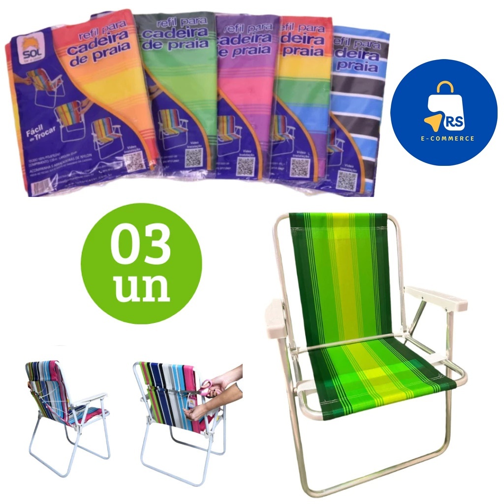 Kit 03 un Capa Refil para Cadeira de Praia forro Lona Estampada Fácil de Trocar - ESCOLHA A COR - O ENVIO MAIS RÁPIDO