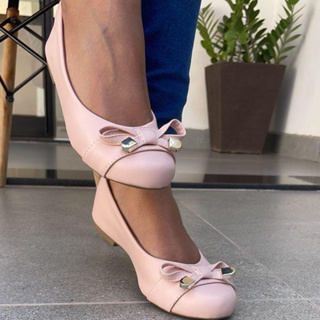 Sapatilhas Feminina Bico Redondo Laço Com detalhes Em Dourado em Oferta na Shopee