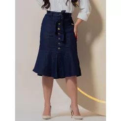 Saia Jeans Evangélica De Babado com Botões Anagrom Ref.167