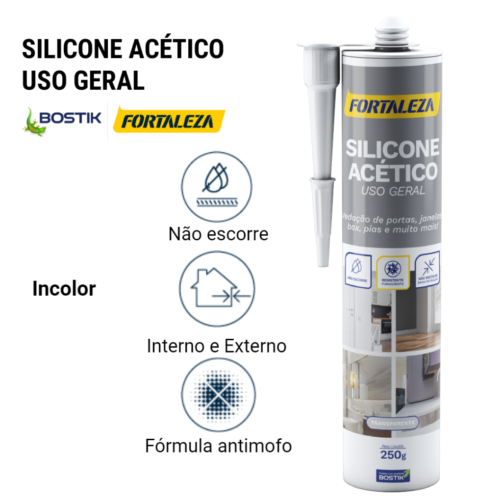 Silicone Acetico Construção Incolor Fortaleza 250G Cola Selante Adesivo