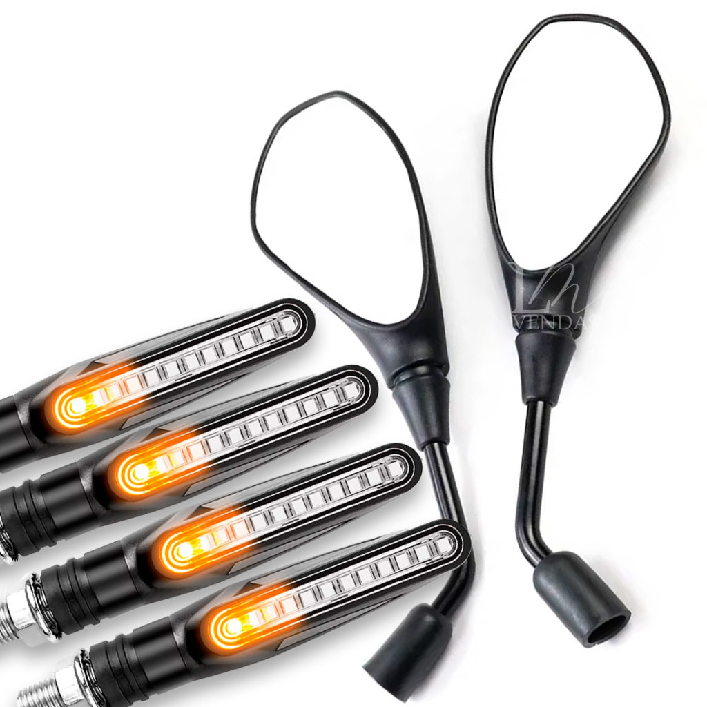 Kit Par De Retrovisor F800 Haste Curta 360º Para Titan 160 Lander 250 + Pisca Led Twister Seta Palito Slim