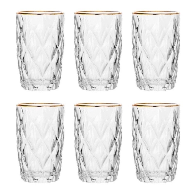 Jogo de 6 Copos Altos Borda Dourada Diamond Class Home