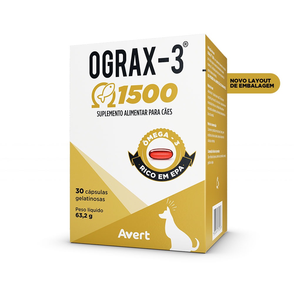 Ograx-3 Suplemento Nutricional Para Cães 1500mg  C/30 Cápsulas - Pets