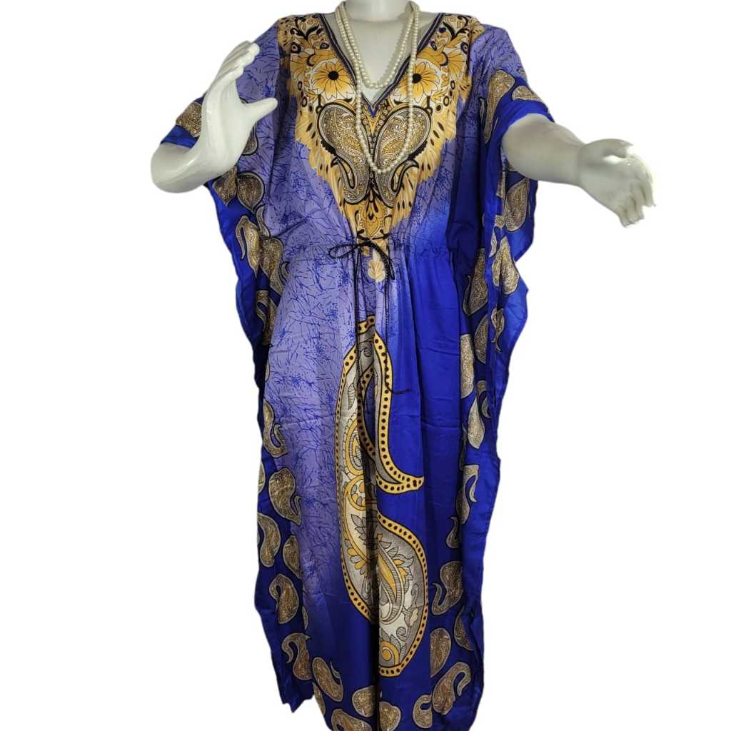Vestido Longo Kafta estilo Indiana com Ajuste na Cintura