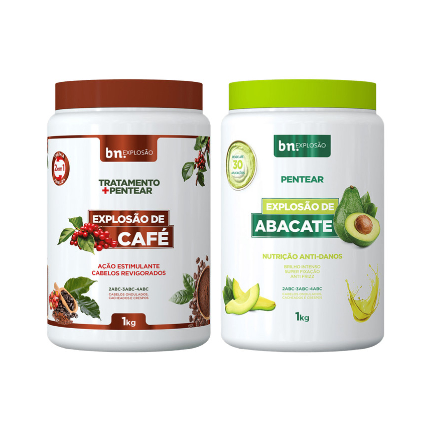 Kit 2 Cremes de Pentear Explosão de Abacate e Pentear e Tratamento de Café 2 em 1 Beleza Natural 1Kg - Beauty