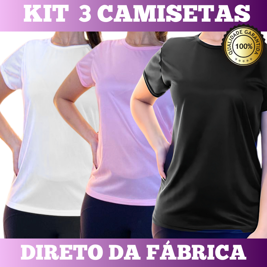 Kit 3 Camisetas Dry Fit Feminina - Casual - Treino - Academia - Esportes - Exercícios - Corrida